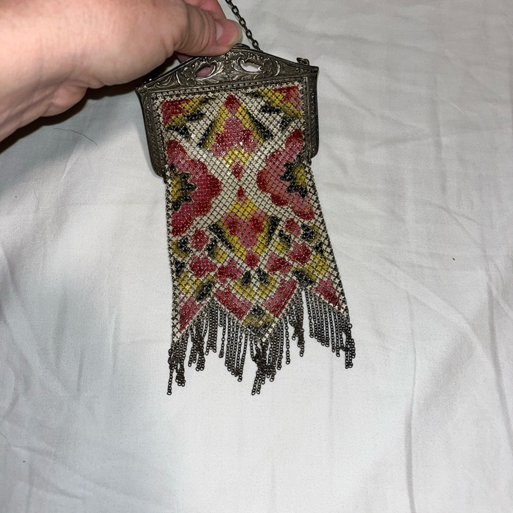 Vintage Chainmail Clutch with Pink and Yellow Accents - Picture 15 of 16